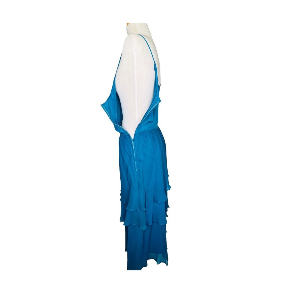 The Silk Farm Tiered Ruffled Teal Dress with Spaghetti Straps Sz 8 Vintage 1970s - Picture 8 of 9